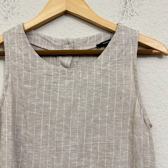 DREW Tank Top Sand Beige Burlap Striped Sleeveless Fringed Linen Blend - Picture 4 of 9